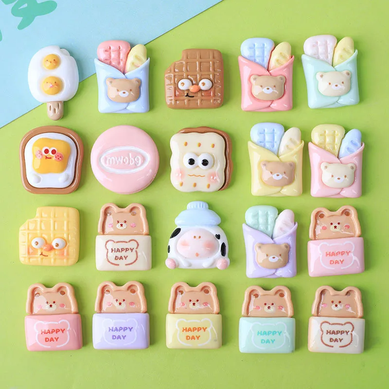 10-20Pcs Cute Bear Bread Biscuit Flatback Resin DIY Garden Shoes Handmade Decorate Accessories Kawaii Phone Case Patch Materials