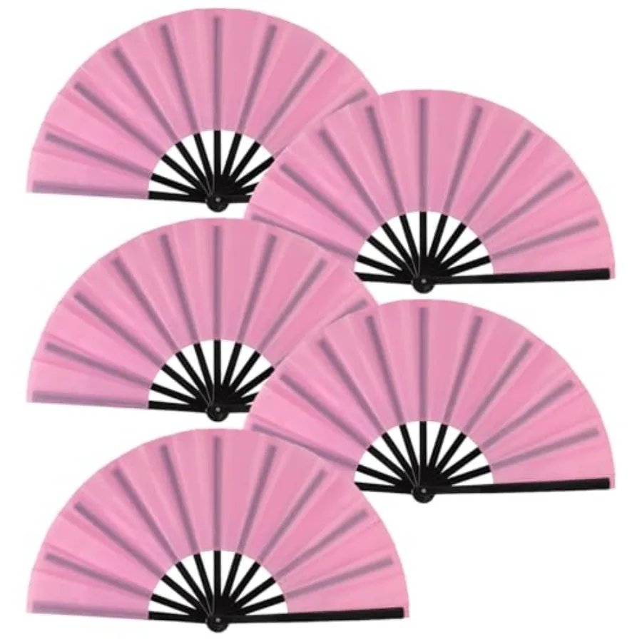 

5 Pack Large Folding Fan Popping Fabric Handheld Rave Foldable Fans for Line Dance Parties Outdoor Events Performance Decoratio