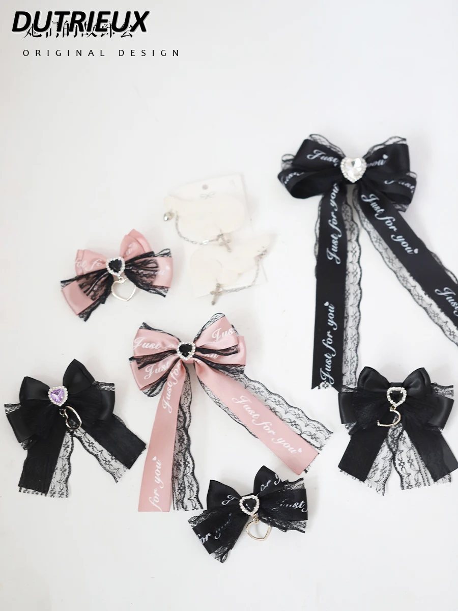 

Mine Mass-Produced Handmade Hair Accessories Japanese JK Lolita Letters Ribbon Bowknot a Pair of Hairclips Headwear for Women