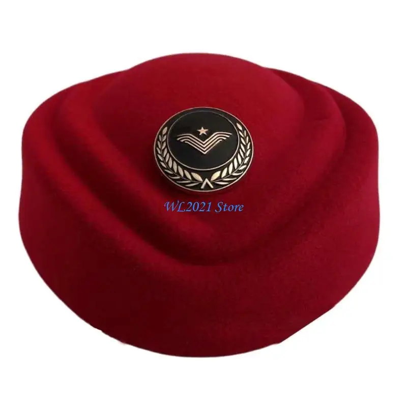 

G5GC Jeweled Stewardess Hat for Air Hostesses Wear Maroon Headwear for Role Play