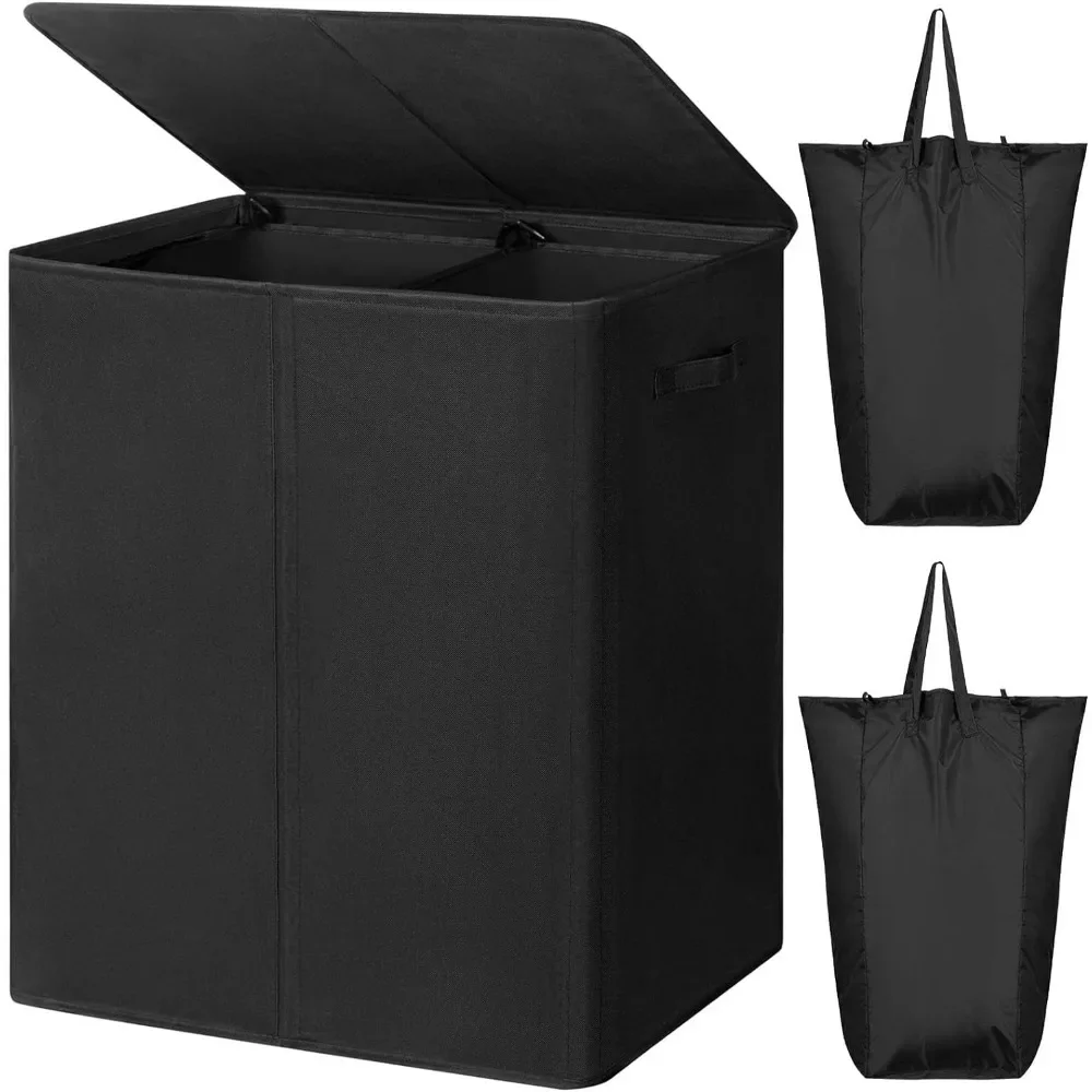 

154L Double Laundry Hamper with Lid and Removable Laundry Bags, Large Dirty Clothes Hamper 2 section Collapsible Laundry