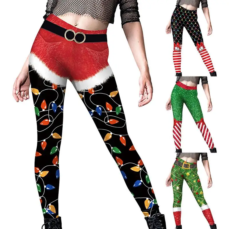 

Women's Funny Printed Ugly Christmas Leggings Stretchy Holiday Tights Funny Costumes Soft High Waist Pants For Parties