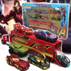 7 sztuk/zestaw zabawek zemsty 4 samochody ze stopów końcówki Model ciężarówki Spider-man kapitan ameryka Ironman Hulked Superheros figurka