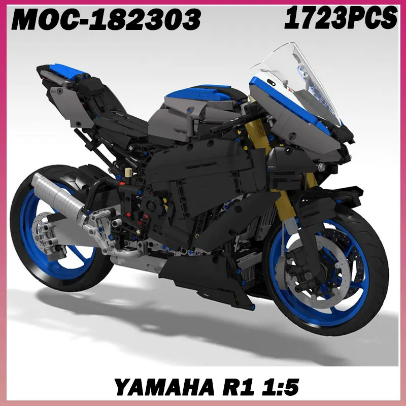 

1723ШТ MOC- 182303 Технический мотоцикл R1 1:5, строительные модели, блоки MOC, гоночный автомобиль, мотоцикл, кирпичи, творческие идеи «сделай сам», детские игрушки