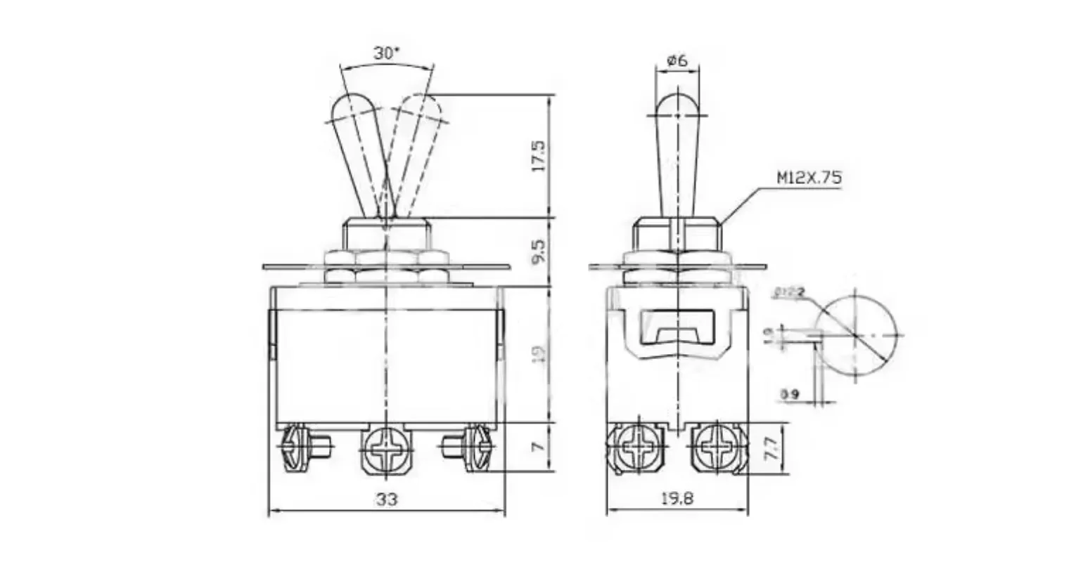 DAIER self-resetting button switch 6 feet 3 gears KN3C-223 automatic bounce 15A shaking arm toggle switch