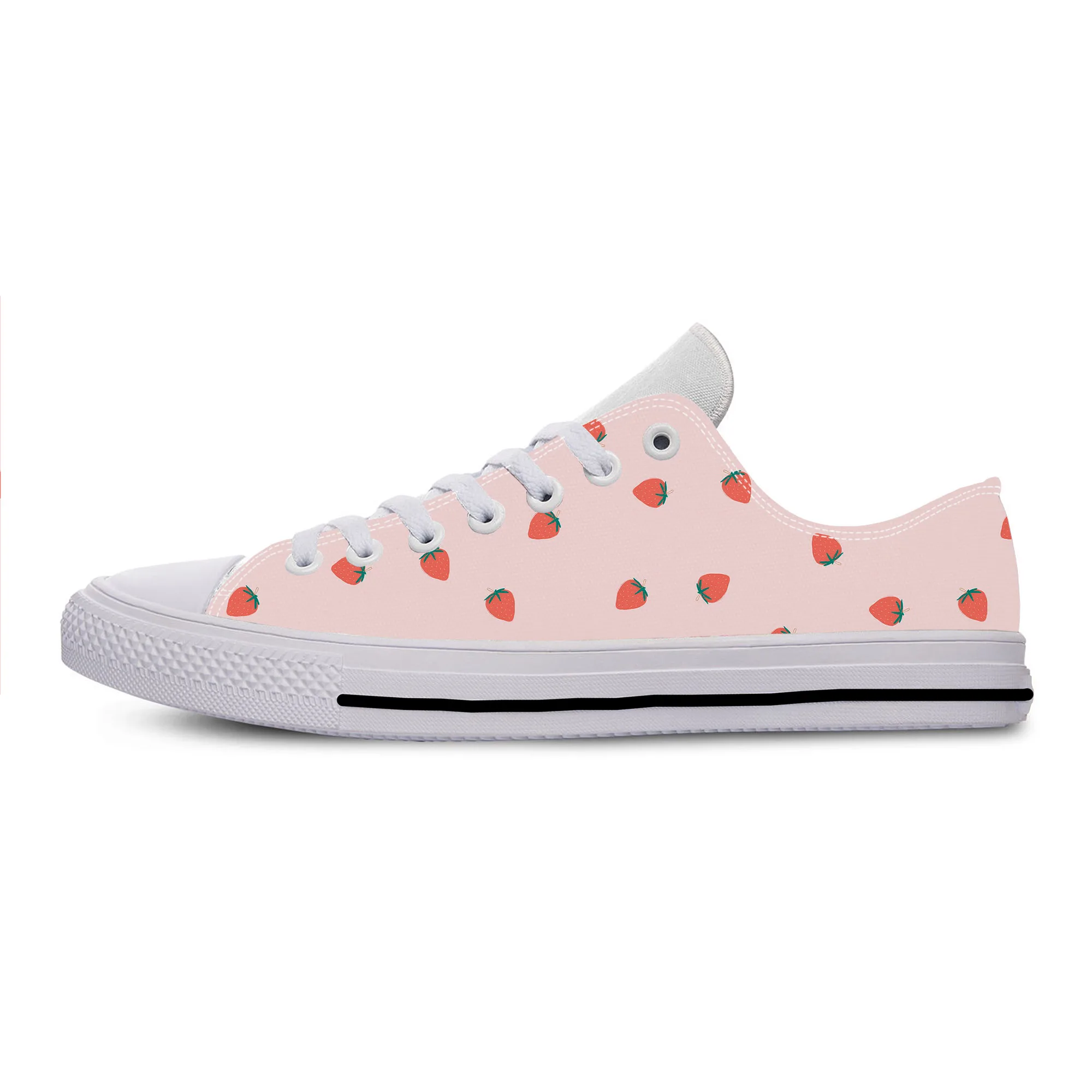 Strawberry Fruit Anime Cartoon Pattern Aesthetic Casual Cloth Shoes Low Top Lightweight Breathable 3D Print Men Women Sneakers