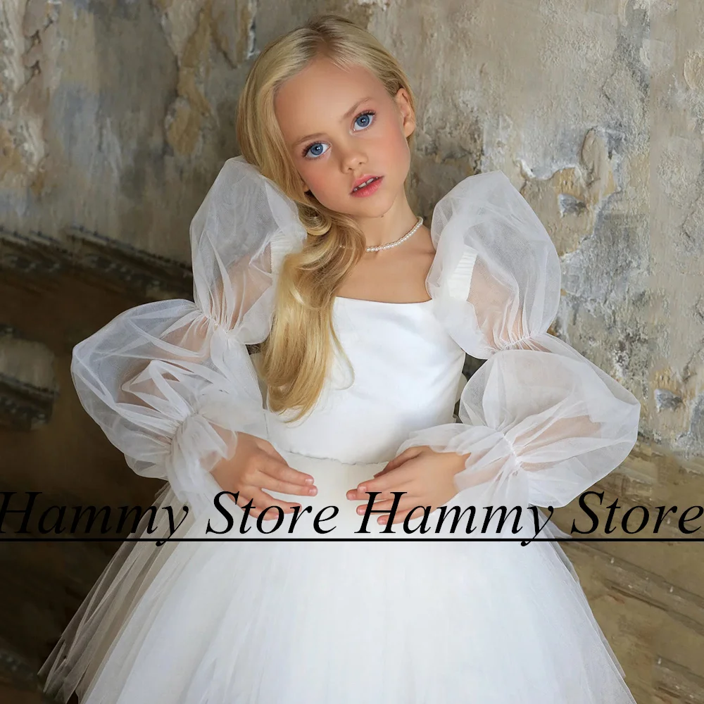 Little Flower Girl Dress Square Neck Puff Sleeves Cute Cupecake Birthday Party Gown Above Knee Wedding Christmas Dresses