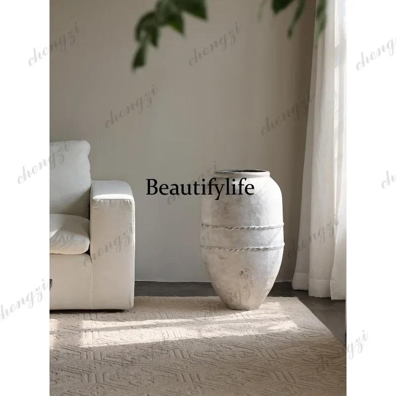 CCC Wabi Sabi retro floor-to-ceiling vase ceramic large flower tank hotel and homestay staircase ornament