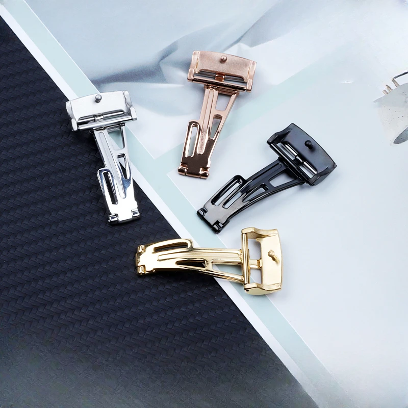 Correa de reloj de cuero de silicona, accesorios para correa de reloj AP, hebilla plegable Universal sólida, resistente al agua, oro rosa brillante, 18mm