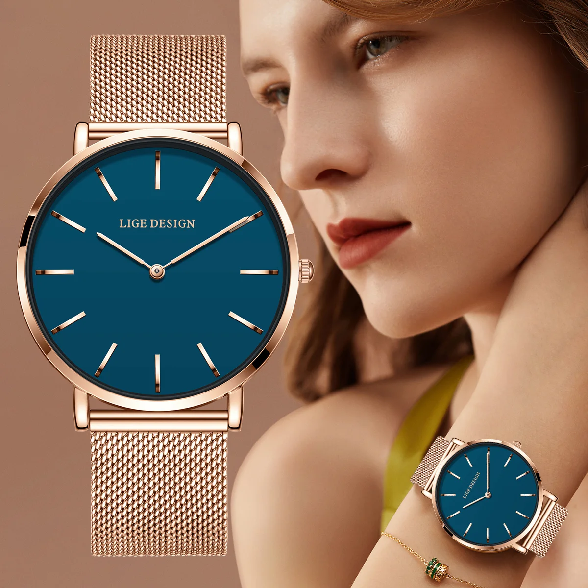 

LIGE Роскошные женские кварцевые часы, модный подарок на день рождения, классические женские часы, элегантные женские часы из нержавеющей стали, Reloj Mujer