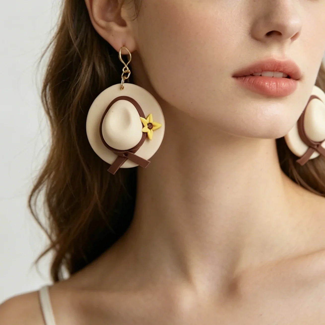 Trendy Fashion Black White Tan Polymer Clay Cute Earrings Long Slim Hat Strips Fun Accessory for Women Jewelry for Holiday Wear