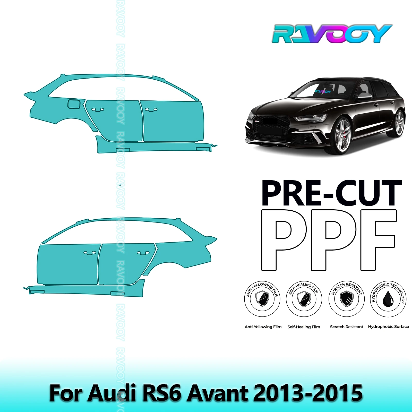 

For Audi RS6 Avant 2013-2015 8.5mil Clear Matte Pre-Cut PPF Door & A/B Pillar Kit TPU Paint Protection Film Set