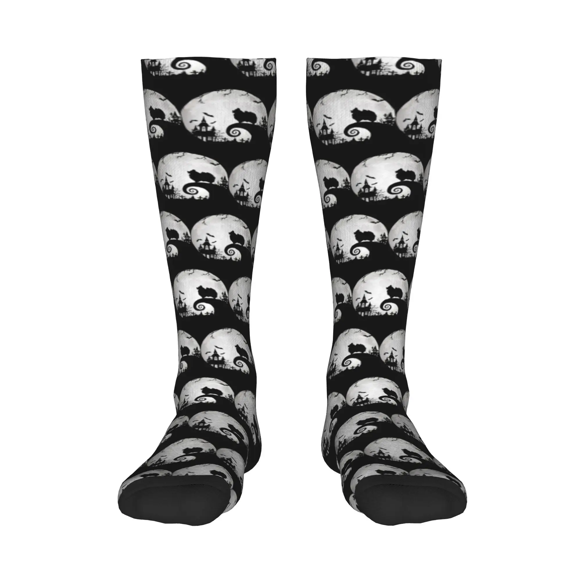 

All Seasons Crew Stockings Pomeranian Dog And Moon Halloween Socks Harajuku Fashion Hip Hop Long Socks Accessories for Men Women