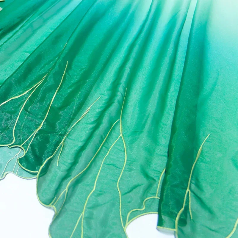 Chinese Classical Style Printed Green Leaf Chiffon Embroidery Fabric Diy Hanfu Shirts Doll Cloth Gradient Lotus Leaf Sew Fabric