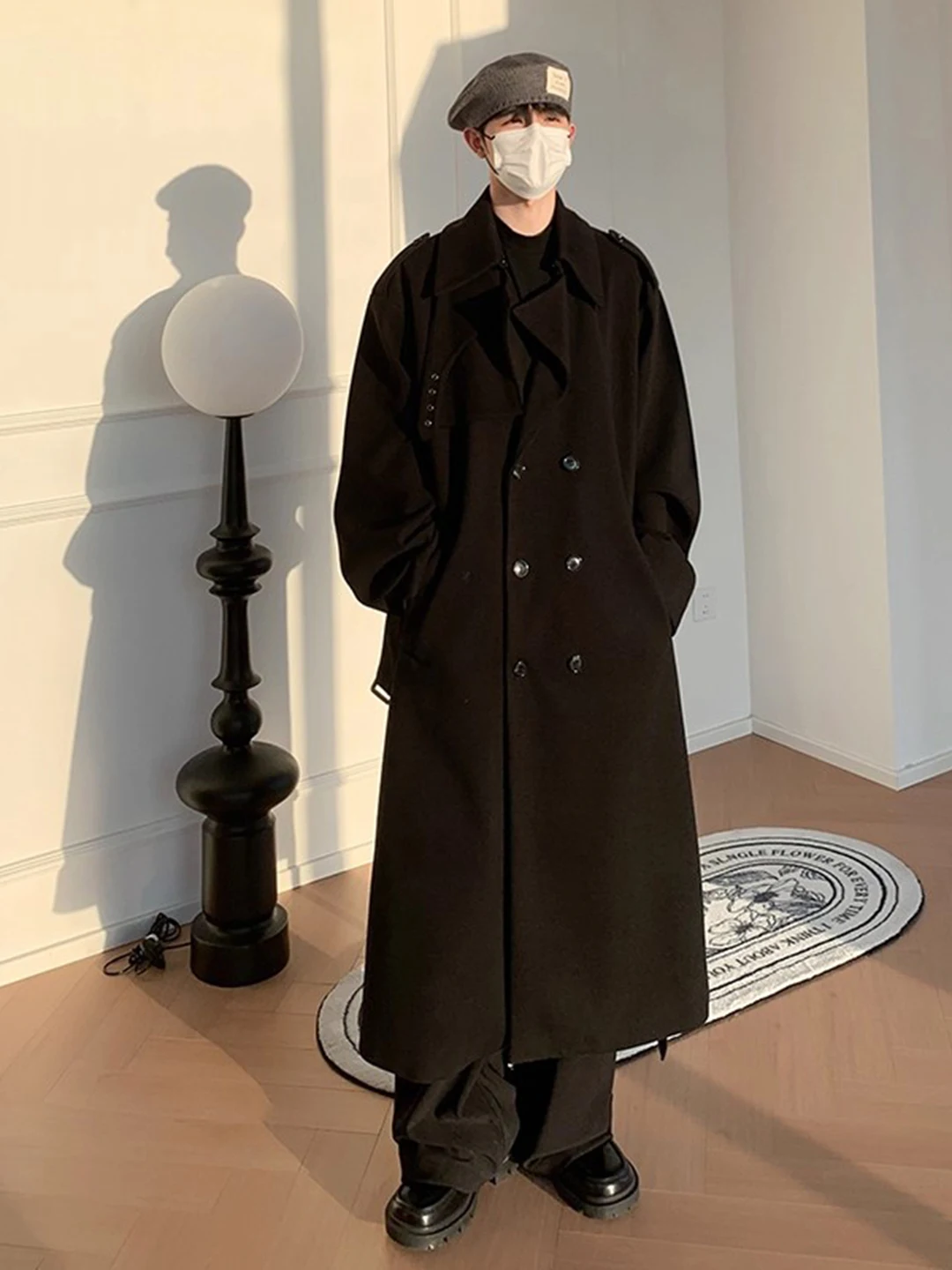 

Bla Double-breasted Woolen Coat Men's Korean Sle Briti Faion Mid-length Jaet Early Autumn High nce Sensati...