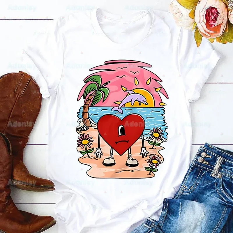 Bad Bunny Out Verano Sin تي شيرت للنساء ، قمم قاعدة مضحكة ، تي شيرت للصيف ، تو نو إريس ، بيبوتا ، س الرقبة