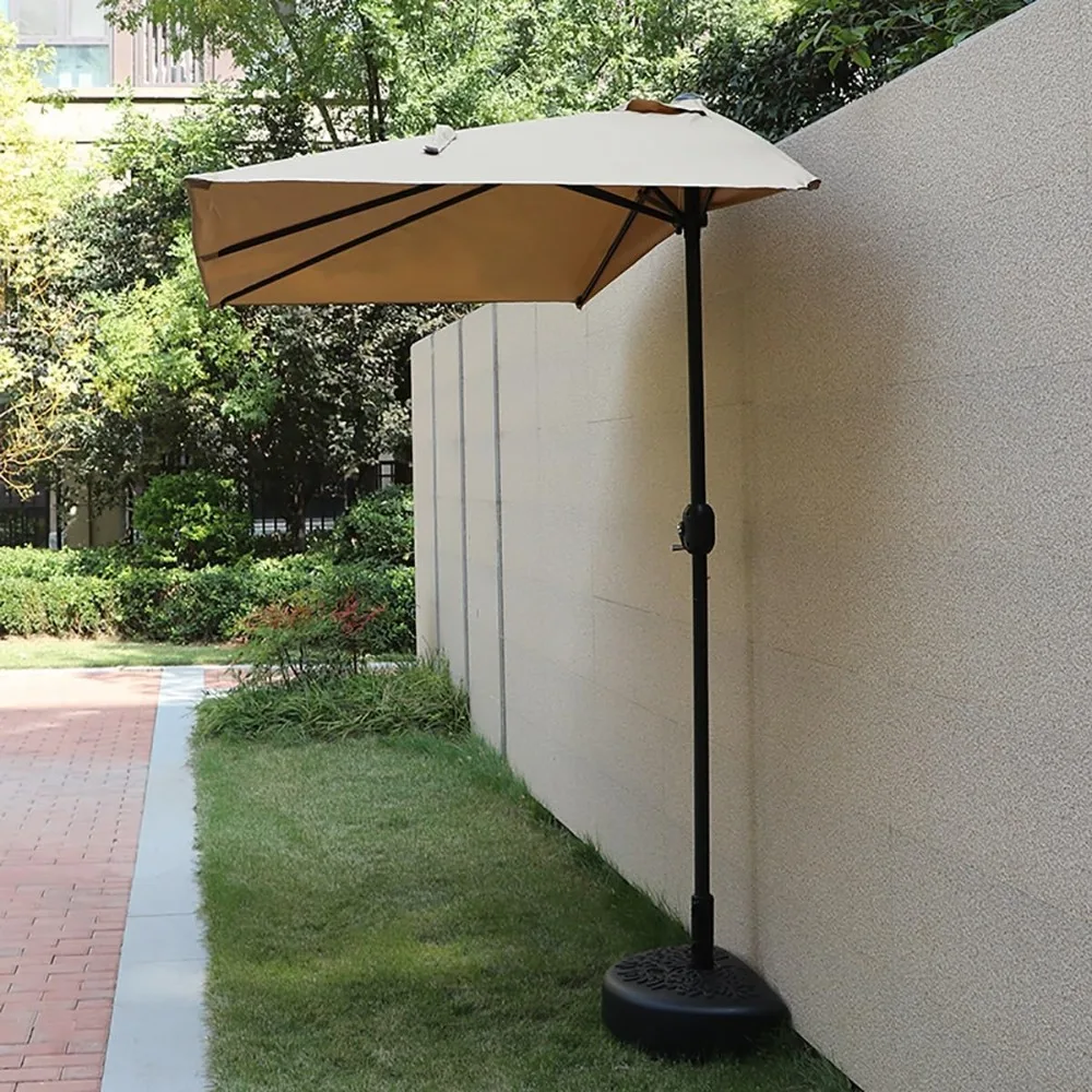 

8ft X 4ft Half Rectangular Outdoor Patio Umbrella With Adjustable Height For Wall, Apartment, Balcony, Deck, Porch
