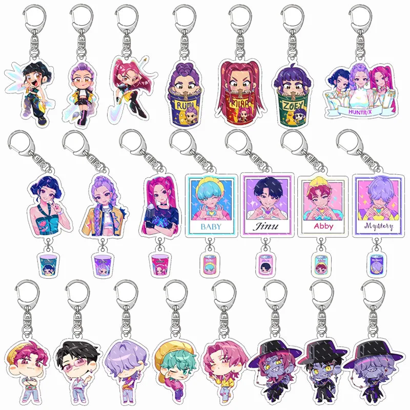 أنيمي KPop شيطان الصيادين الشكل سلسلة مفاتيح مصنوعة من الأكريليك نموذج رومي ميرا زوي آبي عيد ميلاد الديكور عيد الميلاد المشجعين الهدايا كيرينغ