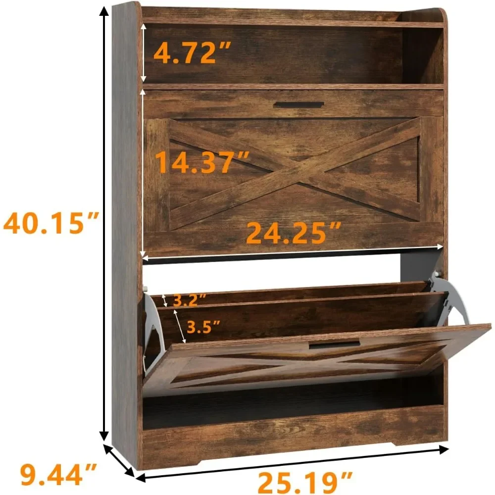 Large shoe cabinet with 2 flip drawers and 2 drawers for modern flip buckets in entrances, corridors, and bedrooms