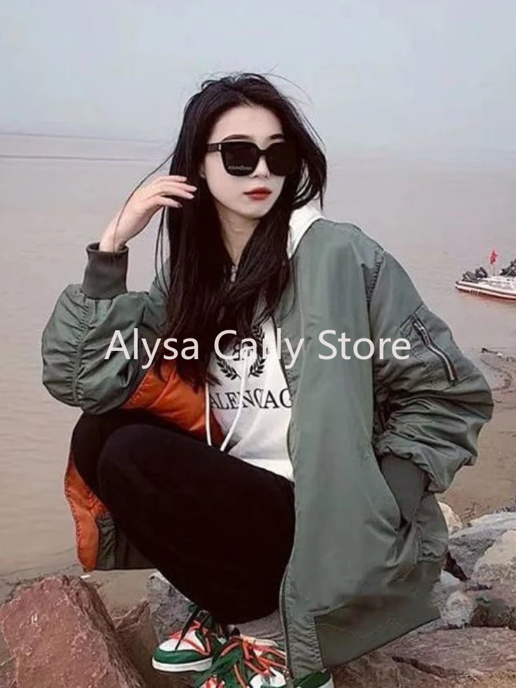 Autumn High Street Green Bomber Jackets Women Casual Moto Biker Zipper Jacket Female 2024 New Fashion Trend Patchwork Outerwear