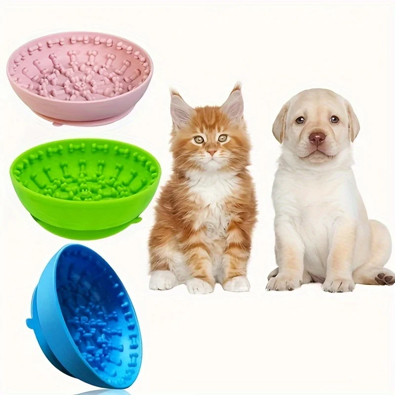 Silicone Slow Food Bowl Round Dog Bowl Cat Anti-Choking Anti-Knocking Feeding Plate Food Bowl with Suction Cup Pet Supplies