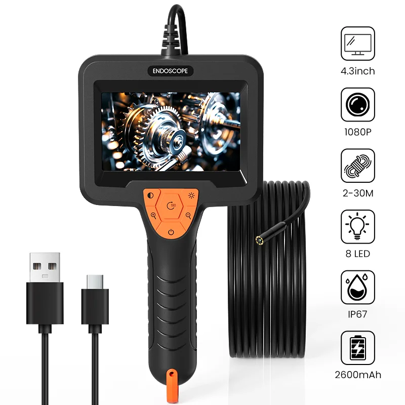 4,3INCH IPS Screen Endoscope HD Camera Inspection Borescope with 8Light Waterproof 8MM Single Lens For Pipe  Hard Line