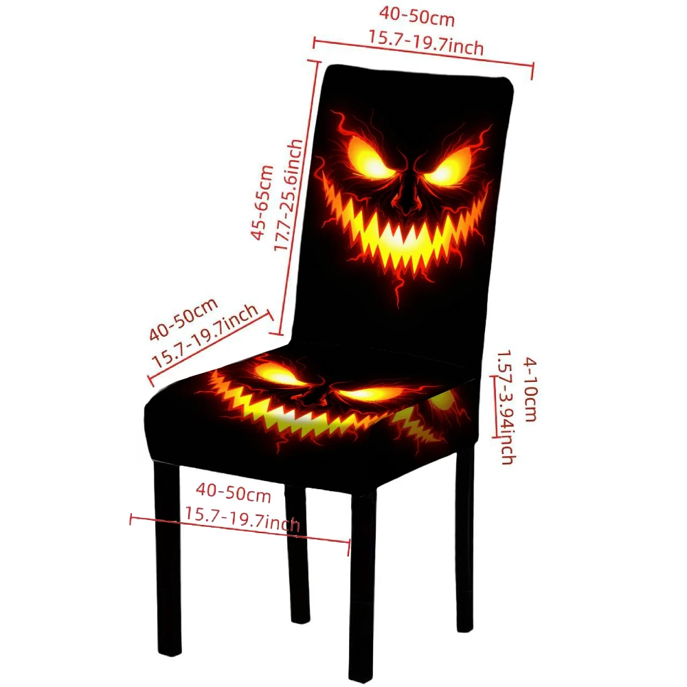 2025NEW 4/6 Pieces Elastic Dining Chair Covers Halloween Black Orange Flame Pumpkin Face Print For Dining Room Decoration