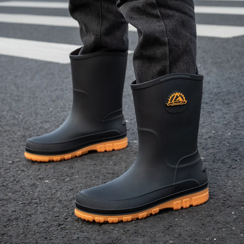 Bottes de pluie imperméables pour hommes, chaussures en caoutchouc pour la pêche, chaussures de sécurité au travail pour mari, bottes de pluie pour hommes, chaussures d'eau coordonnantes