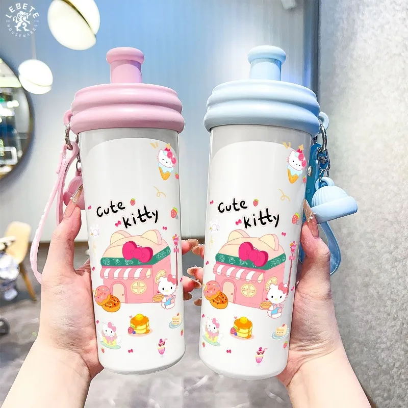 

Sweet Anime Kawaii Sanrio Hello Kitty Straw Cup Cute Cartoon Large Capacity Students Water Bottle Lovely Gifts for Kids