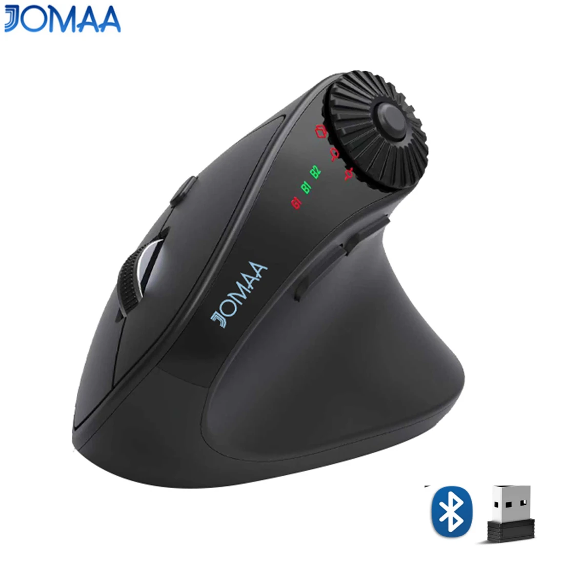 JOMAA Battery Supply USB +Bluetooth Wireless Ergonomics Mice Right Hand Vertical Mouse 4000 DPI Adjustable Knob Computer Mouse
