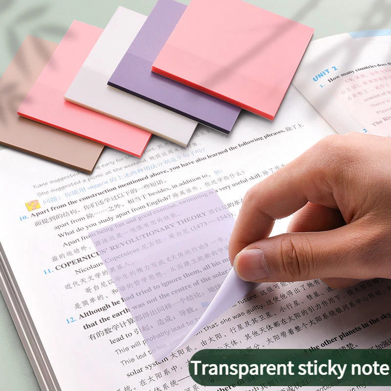 

50 Sheets Colorful Transparent Waterproof Sticky Notes memo Pads Notepads N-time sticker School Stationery Office Supplies