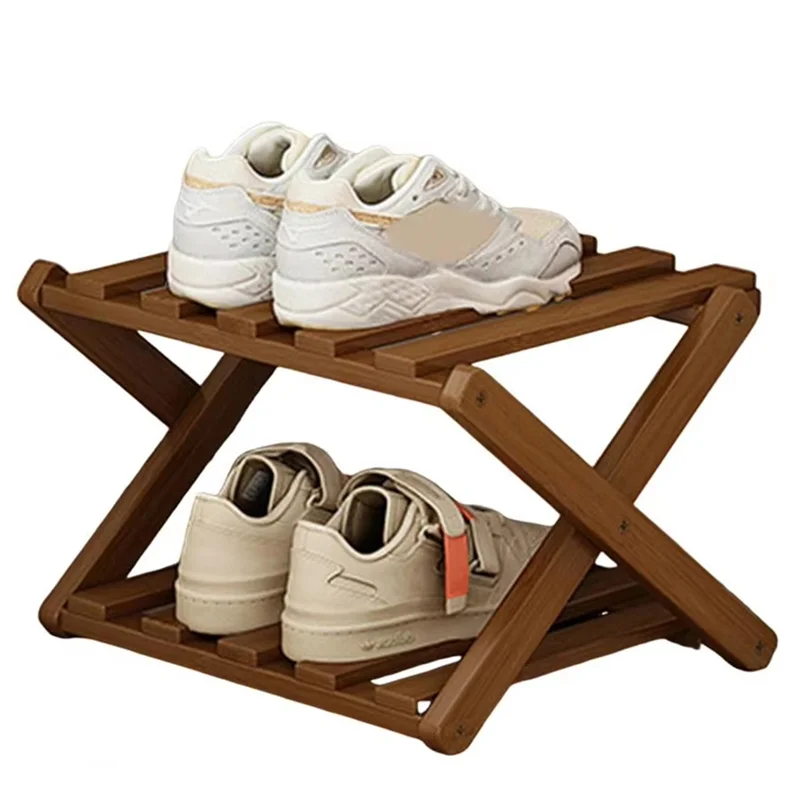

SOFT-Bamboo Multi-Layer Folding Shoe Rack, Retractable Household Storage Shelf, Space-Saving Shoe Organizer