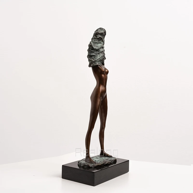 35cm Bronze Western Sexy Standing Female Statue Sexy Stripping Girl Bronze Sculpture Naked Female Figurine Art Decor