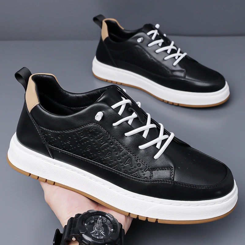 

Men Genuine Leather Muller Shoes Casual Leather Outdoor Shoes Walking New Trend Platform Antiskid Comfortable Vulcanized Shoes