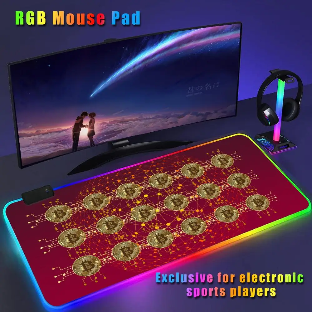 I Love Accept B-Bitcoin Mouse Pad CS-GO anime character luminous mouse pad super large RGB office game competitive keyboard pad