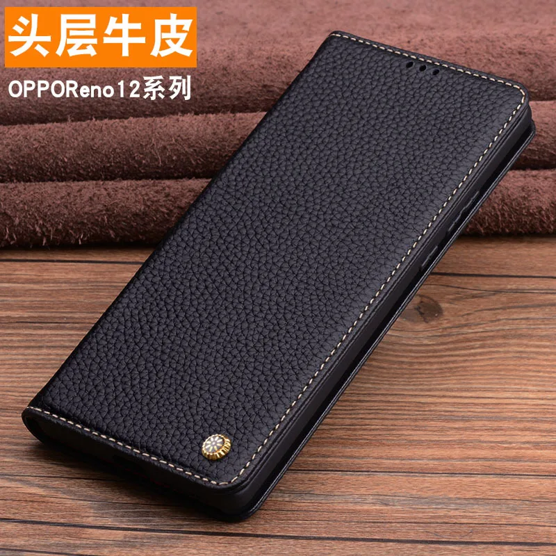 Wobiloo-Funda de cuero genuino para Oppo Reno12 Reno 12 Pro, billetera de lujo, funda de teléfono de negocios, funda con ranura para tarjeta de crédito y Dinero