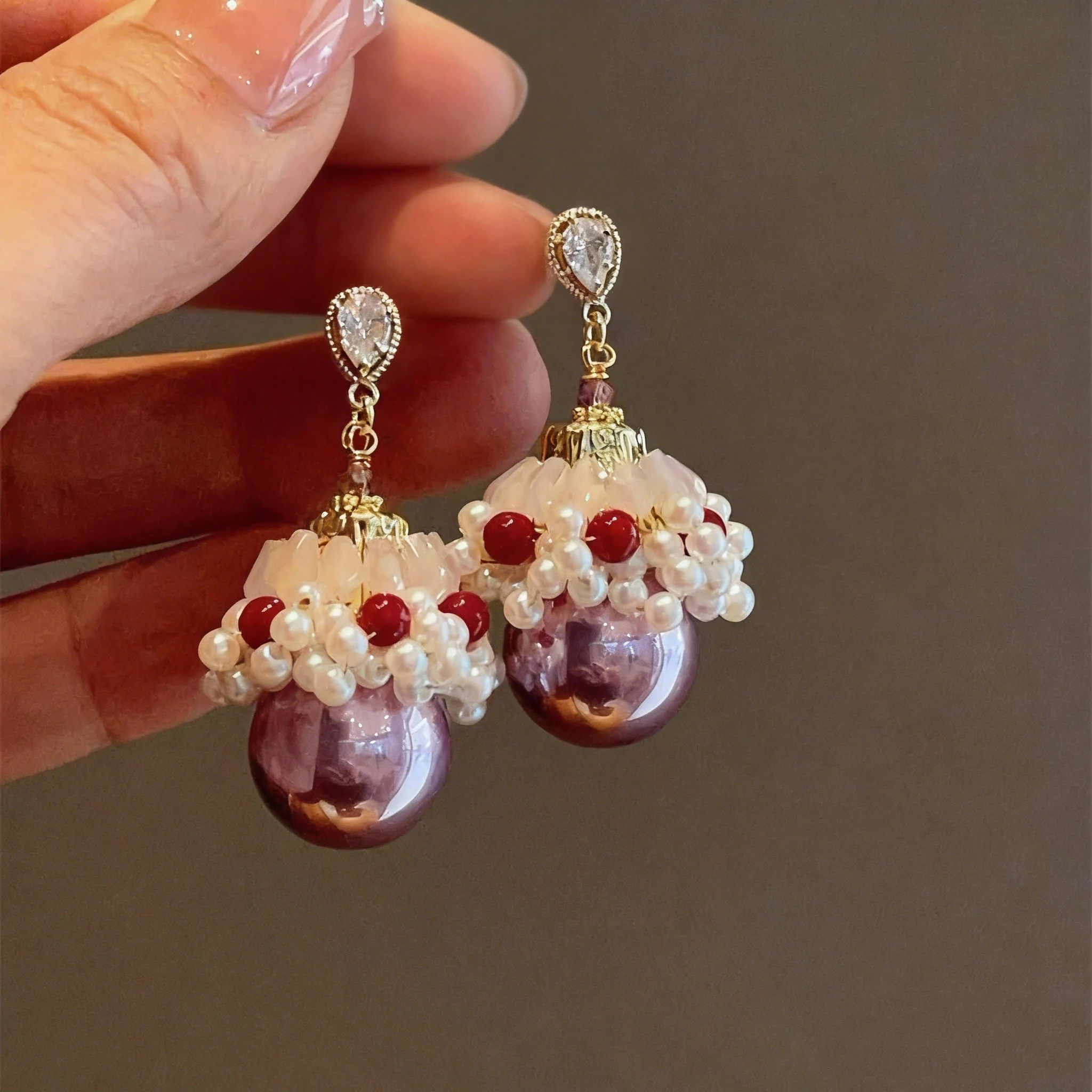 

Flower Pearl Earrings 925 Silver Posts Ethnic Style Pearl Studs Vintage Budding Flower Dangles Jewelry Christmas Gifts for Women