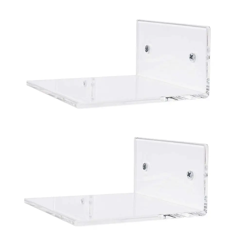 2x Bathroom Small Clear Floating Wall Shelf Book Shelf Organizer Durable