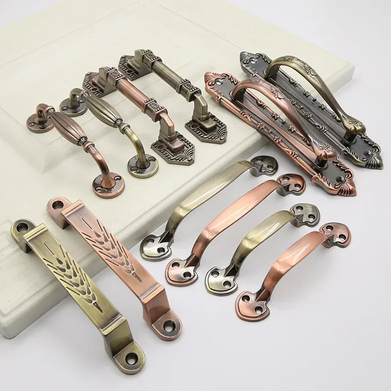 High Quality Decorative Furniture Wood Barn Door Handle Antique Imitate Copper Aluminum Alloy European Drawer Flush Handles