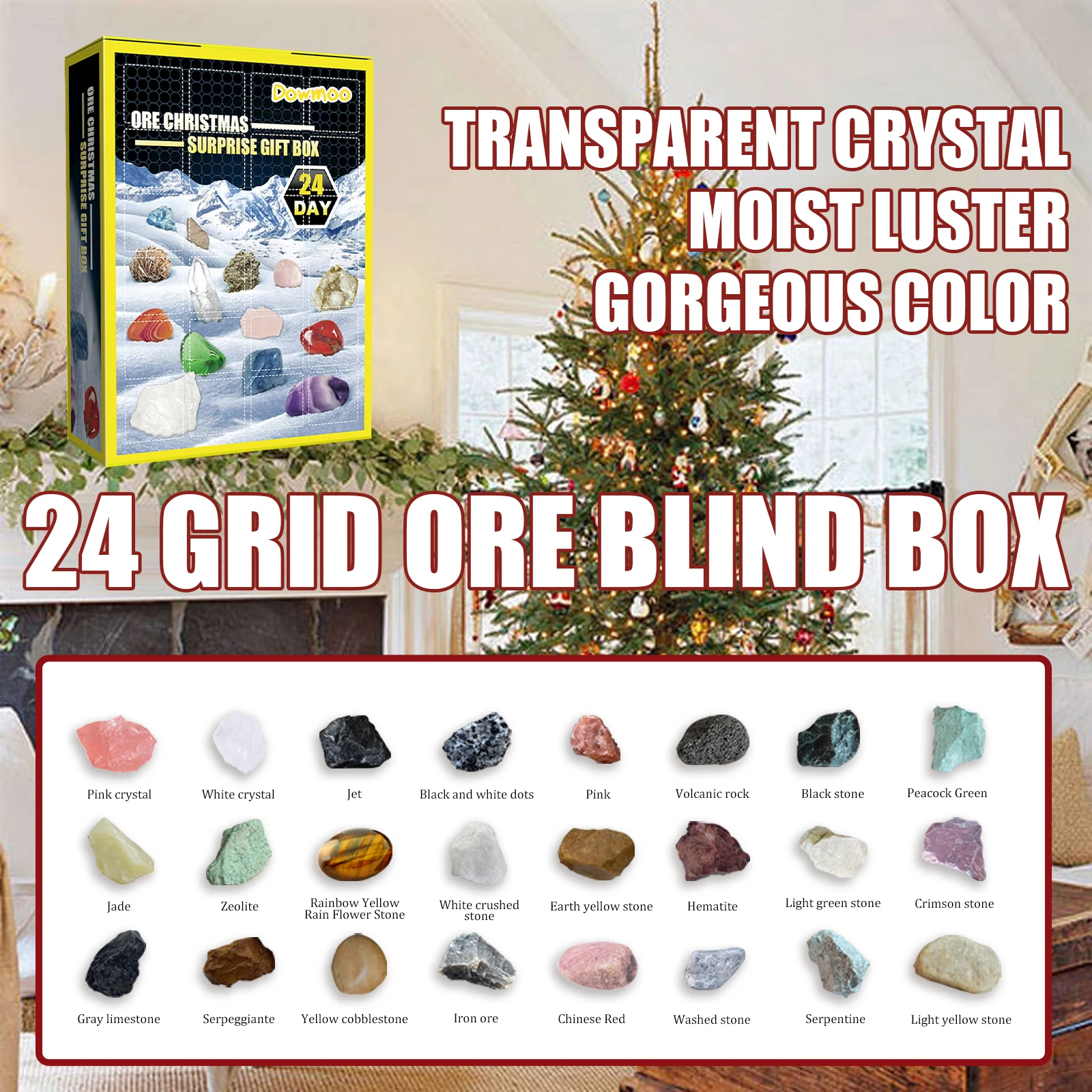 Pet 24 Gift Box Ore Blind Box,Fish Tank Pebbles,Keep Lizard Fish Turtle Decorative Stone,Christmas Multi-color Ore Pet Toy Gift