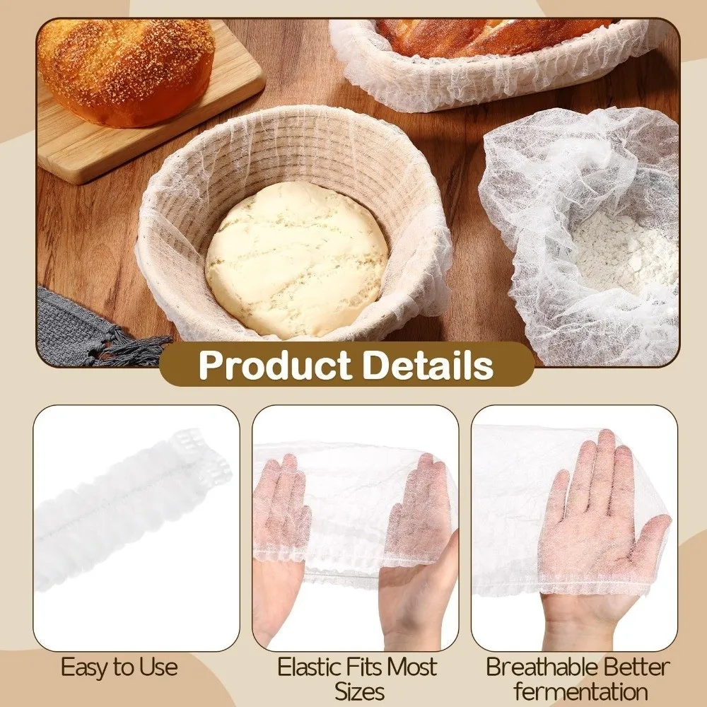 20/30/50/100Pcs Nonwoven Fabric Bread Proofing Covers Elastic Closure Dustproof Bread Proofing Basket Liner Breathable