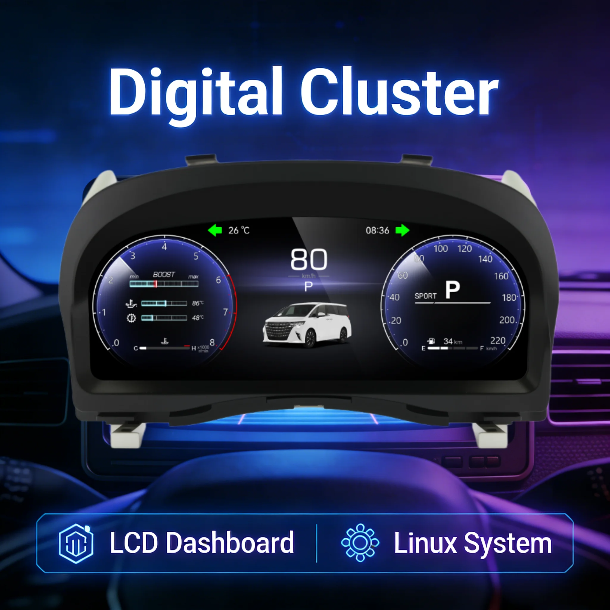 Instrument Panel For Toyota Vellfire Alphard 20 30 Series A20 A30 2008-2022 Speedometer Virtual Cockpit Car LCD Digital Cluster​