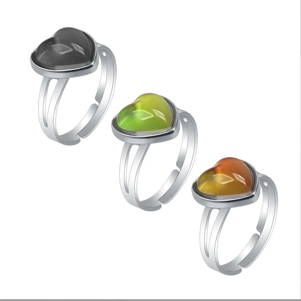 Vintage Peach Heart Love Gem Temperature Sensing Change Color Mood Ring Jewelry Halloween Rings for Women