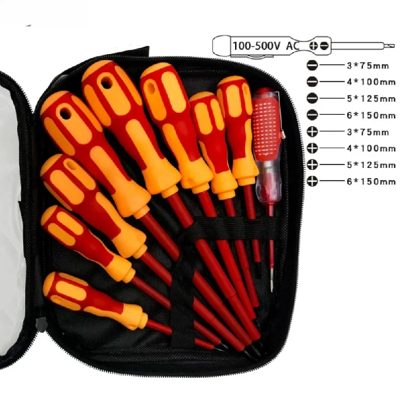 9pcs Insulated Screwdriver Strong Magnetic PP+TPR Handle CR-V Slotted Pozidriv Torx Screwdriver