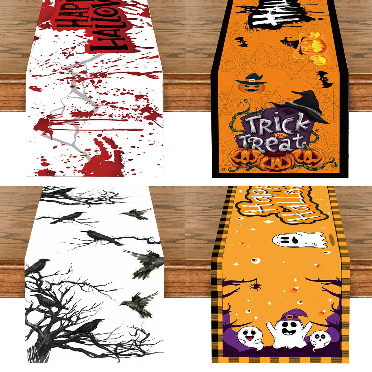 

Halloween Party Table Runner Happy Halloween Decoration For Home Kids Trick Or Treat Pumpkin Bat Ghost Horror Party Supplies