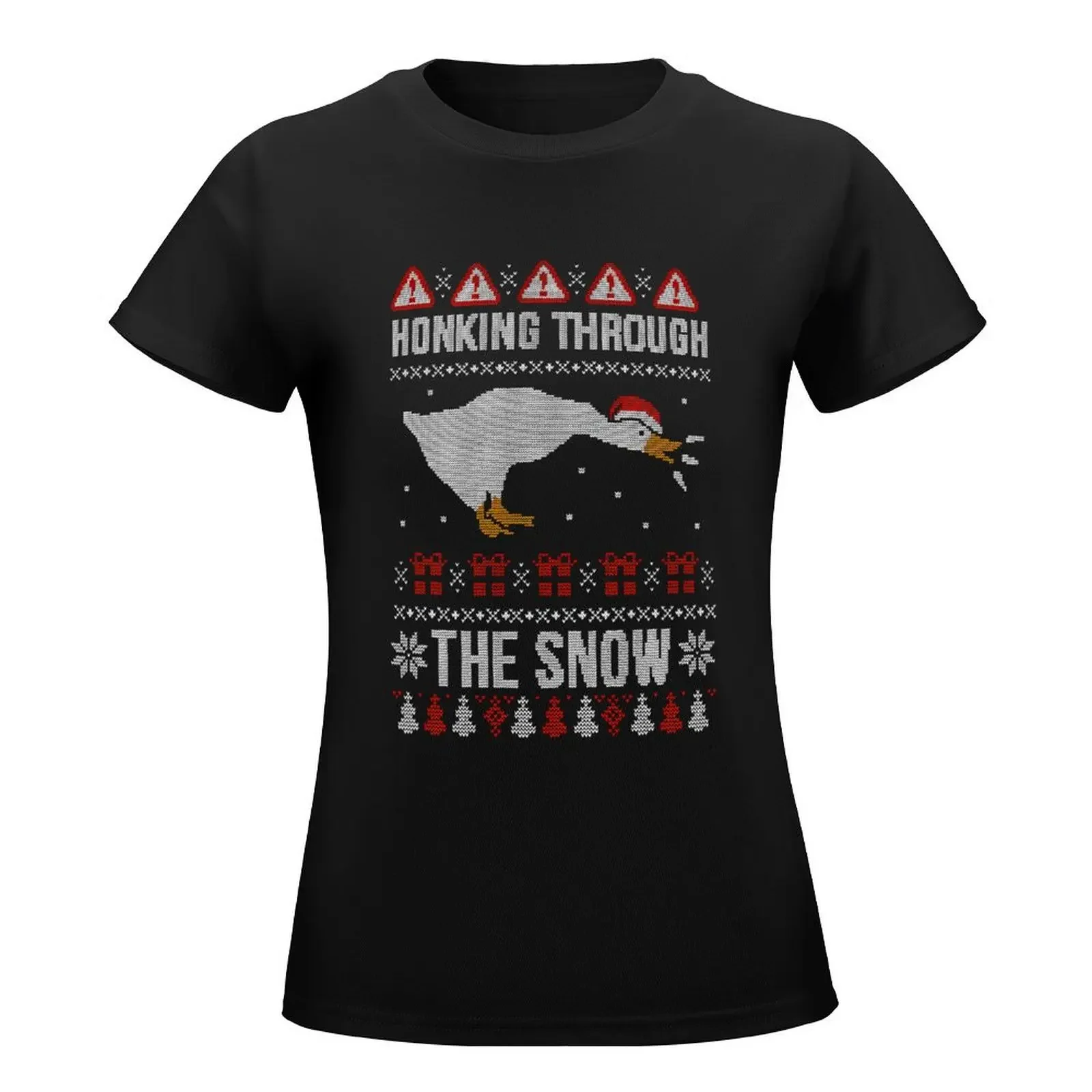 Honking Through The Snow Ugly Christmas Sweater funny goose T-Shirt tees kawaii clothes oversized tops tight shirts for Women