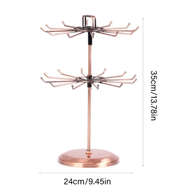 360 Degree Spinning Jewelry Display Rack Double Layer Metal Necklace and Bracelet Multipurpose Accessory Stand