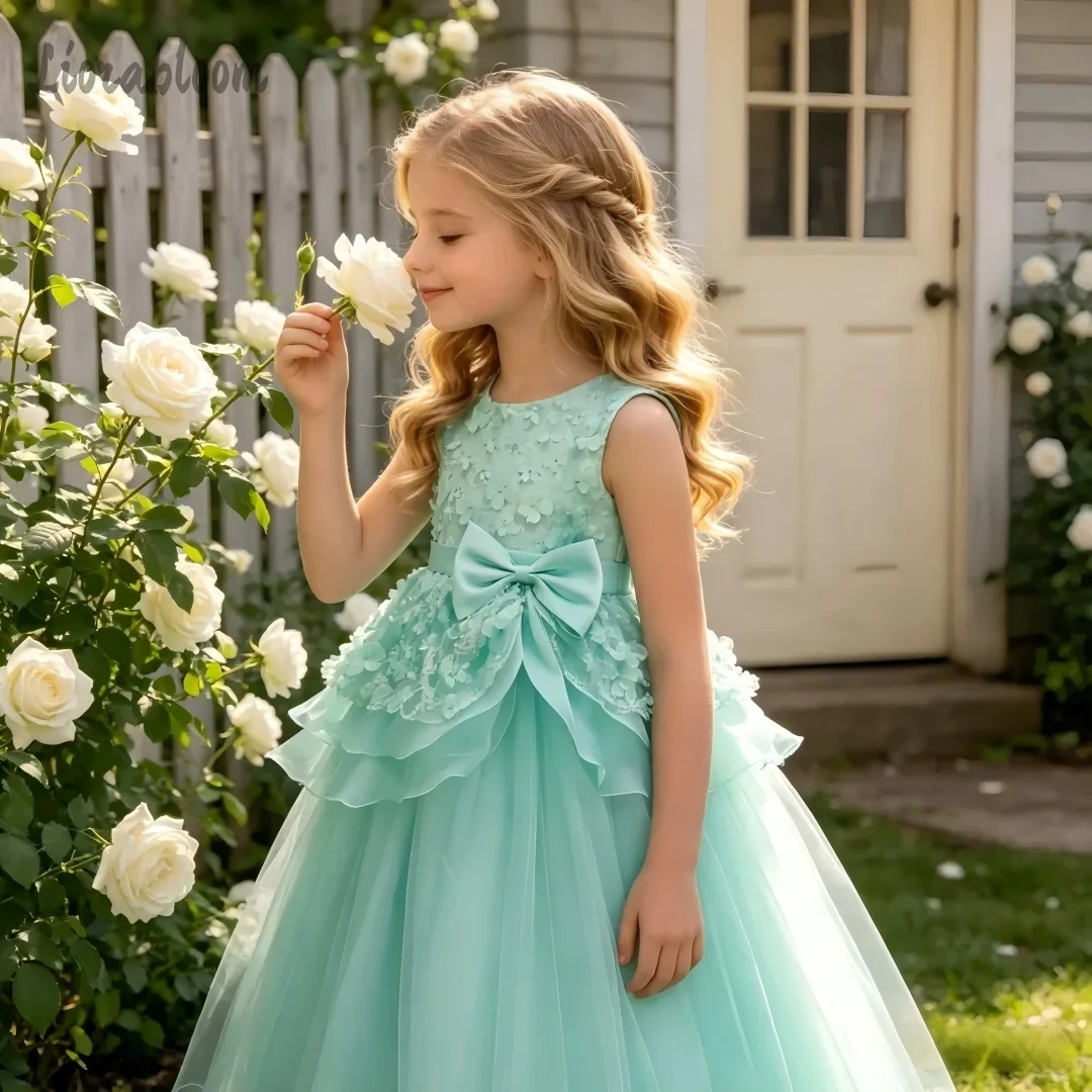 

Dopamine Hued Flower Girl Dresses Full Length Gowns Princess Style Flower Girl Attire Party Dresses Formal Bridal Evening Wear