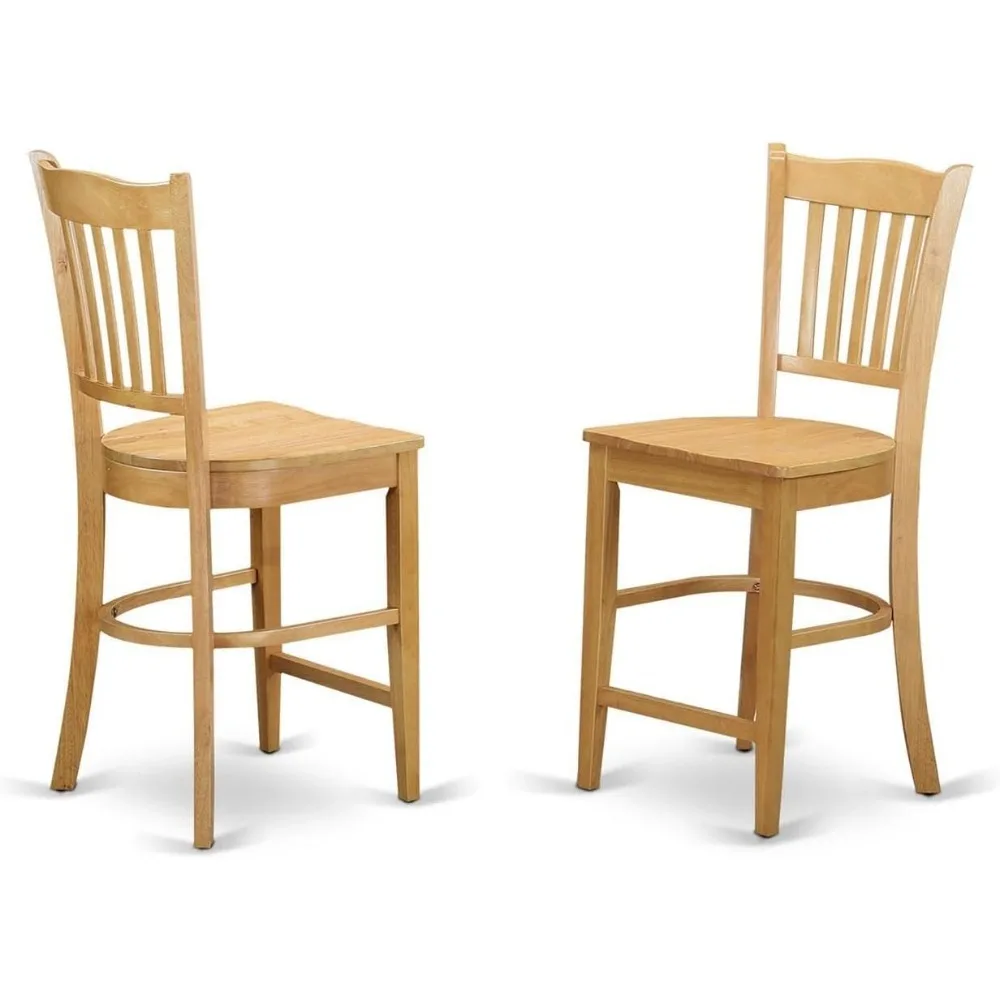 

Counter Height Stools - Slat Back Wood Seat Chairs, Set Of 2, Oak
