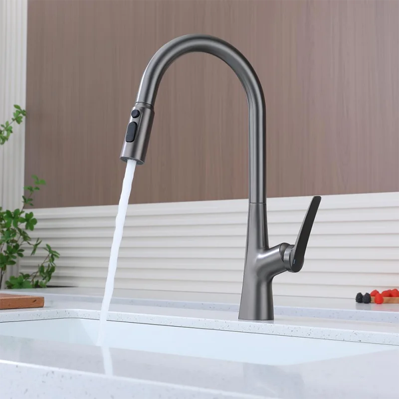 Nowy szary garnek do naczyń z kranem kuchennym z kranem ciepłym i zimnym